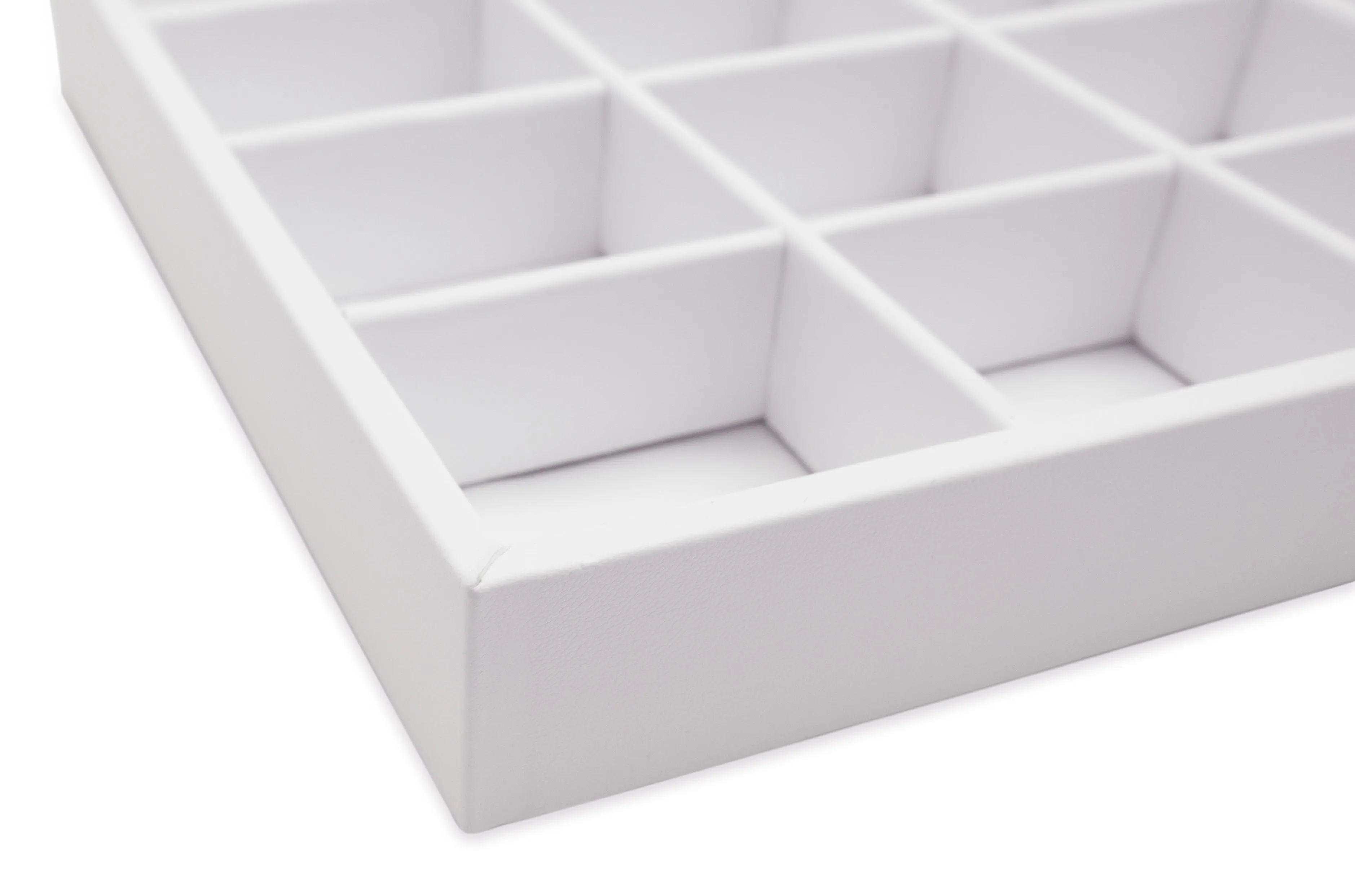 White Leatherette 24 Compartment Stackable Jewelry Tray