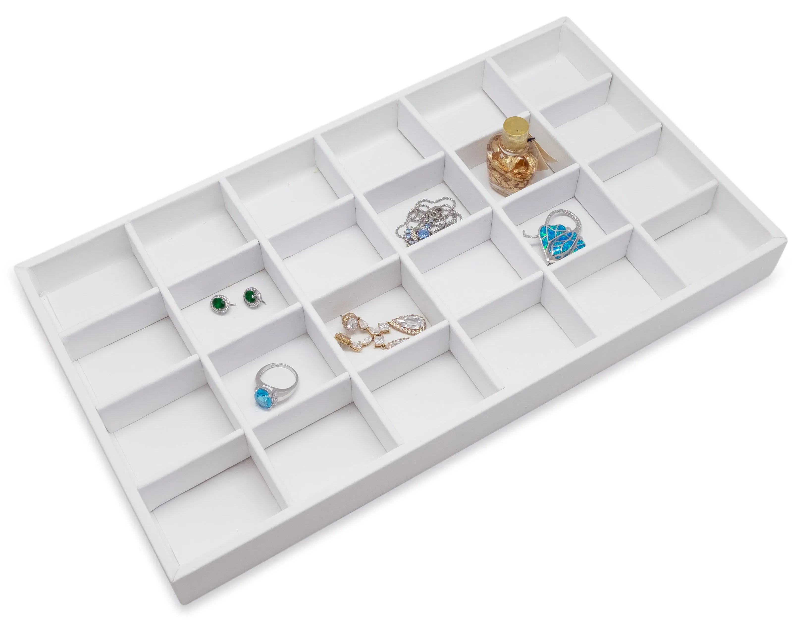 White Leatherette 24 Compartment Stackable Jewelry Tray