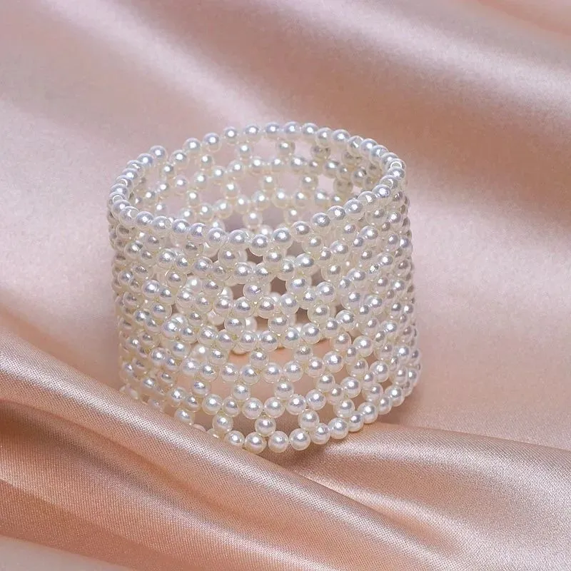 White Pearl Fashion Jewelry Weave Bracelet elastic wide bracelet for Women