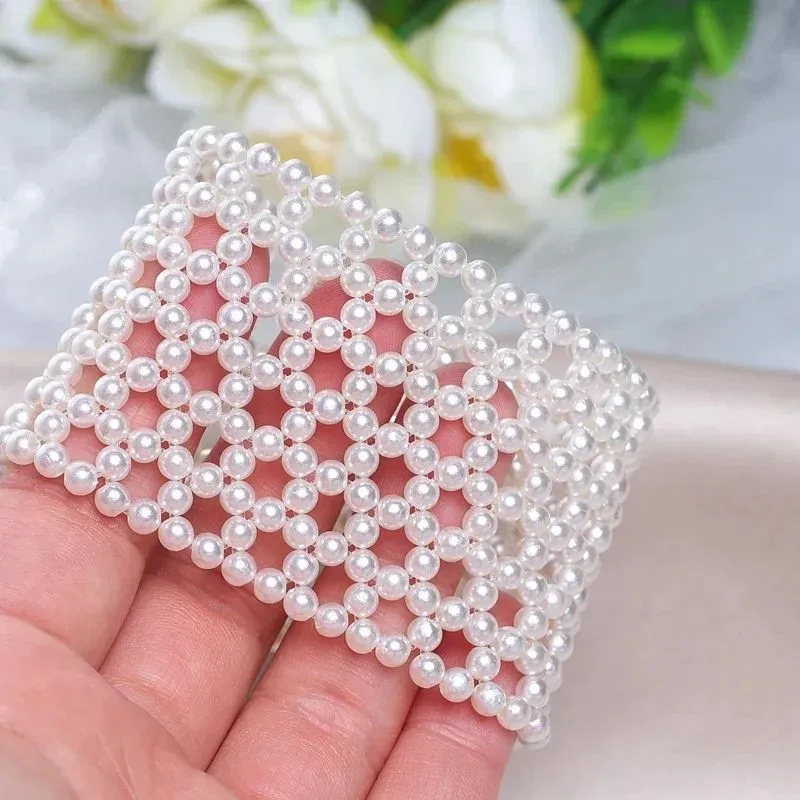White Pearl Fashion Jewelry Weave Bracelet elastic wide bracelet for Women