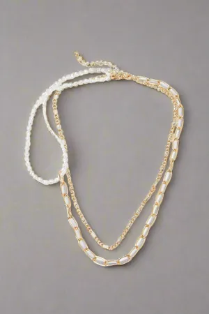 Women Gold And White Embellished pearl Necklace