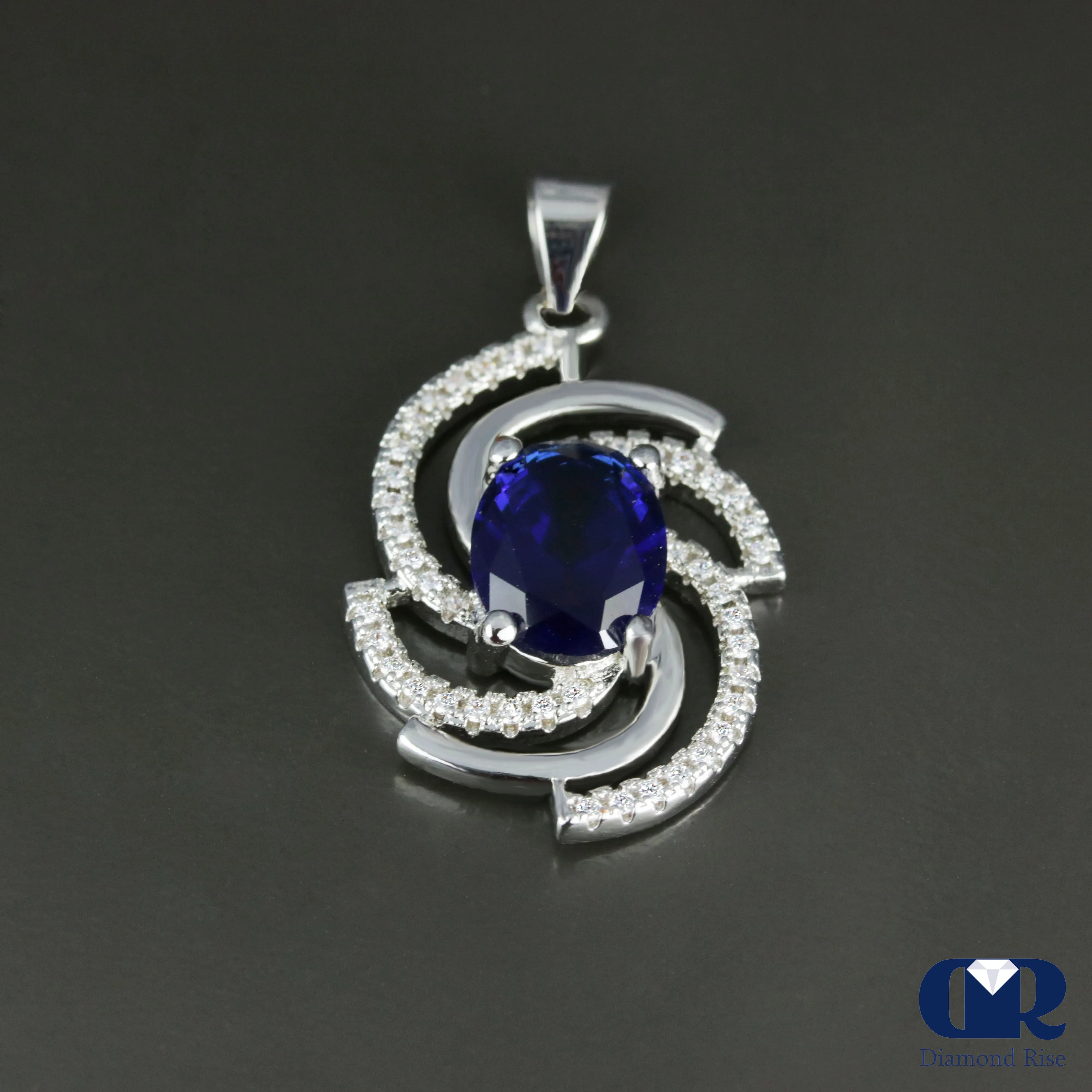 Women's Oval Sapphire & Diamond Pendant In 14K Gold