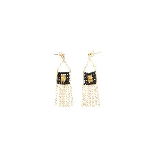 XS Pendant Earring with Chain Tassel - BLACK