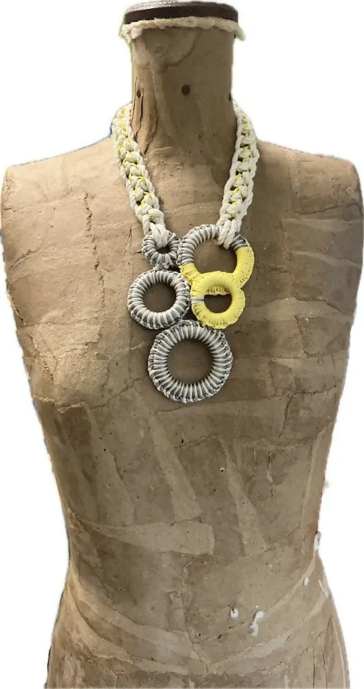 Yellow and Grey Wrapped Rings Necklace