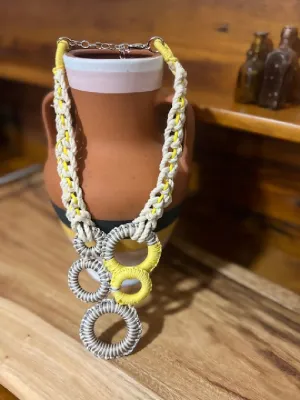 Yellow and Grey Wrapped Rings Necklace