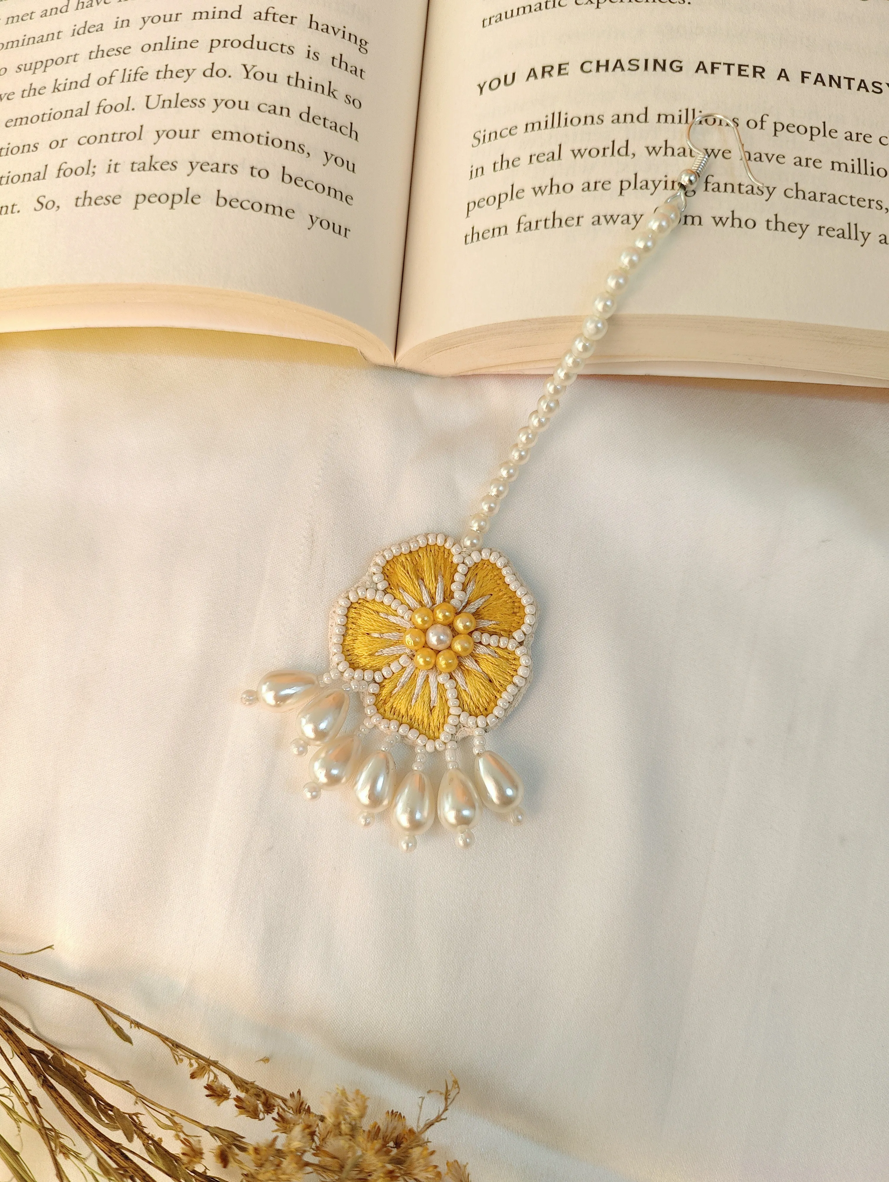 Yellow Floral Handmade Necklace Set for Women for Haldi, Mehndi Occasions( Necklace, Earrings & Tikka set)