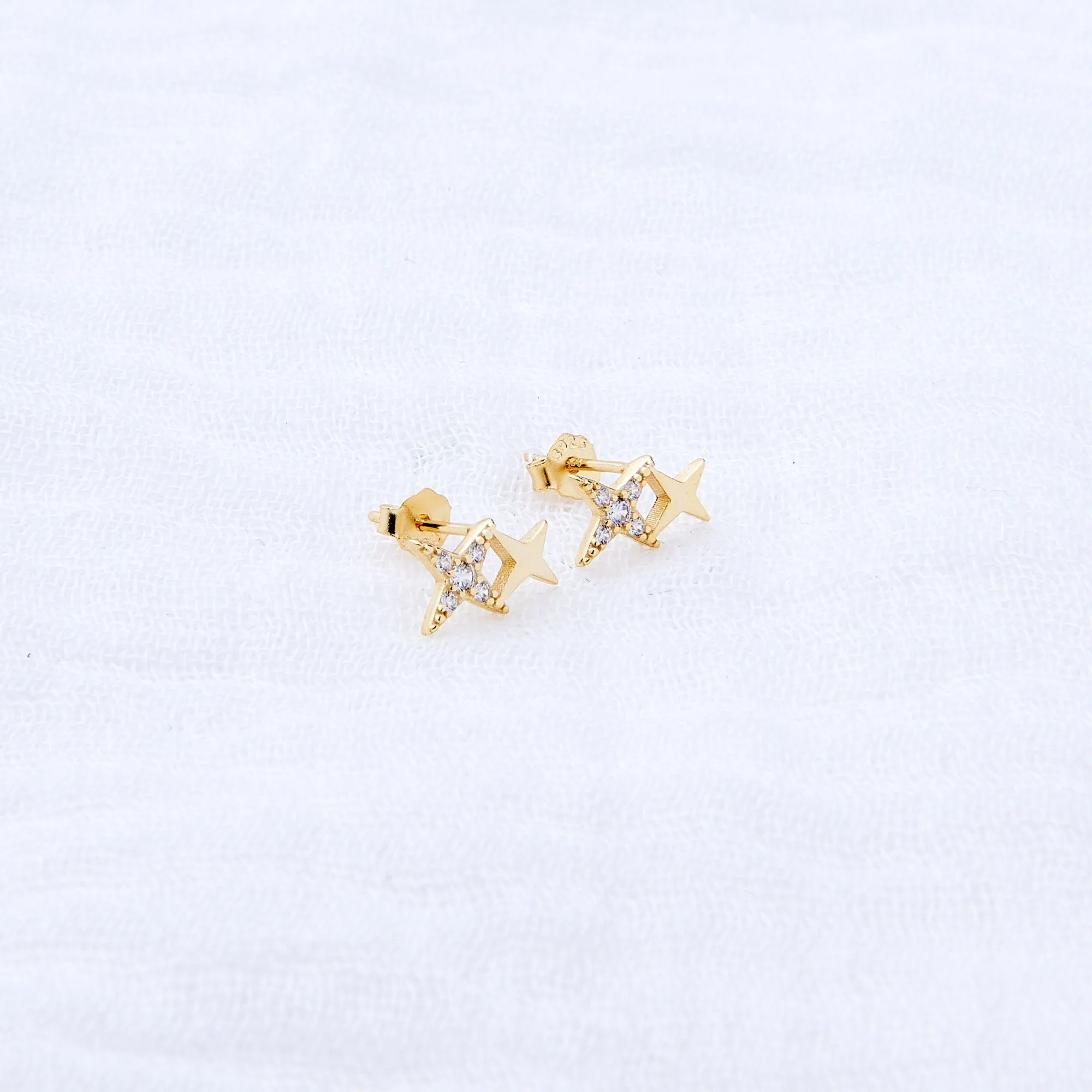 Yellow Gold Plated Sterling Silver Sparkling Star Stud Earrings