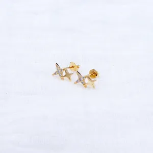 Yellow Gold Plated Sterling Silver Sparkling Star Stud Earrings