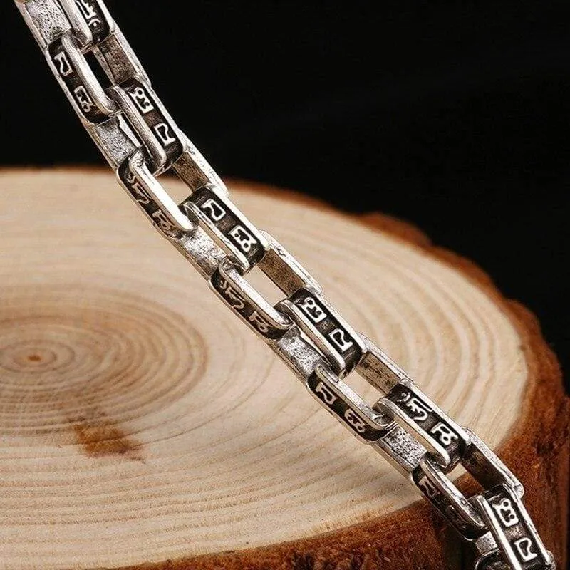ZABRA Solid 925 Sterling Silver Buddha Bracelet Men Six-word Mantra High Polished Retro Black Handmade Jewelry For Male