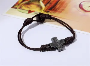 ZORCVENS Punk Vintage Cross Charm Braided Men Bracelet Jewelry Hand Woven Leather Bracelets Bangles
