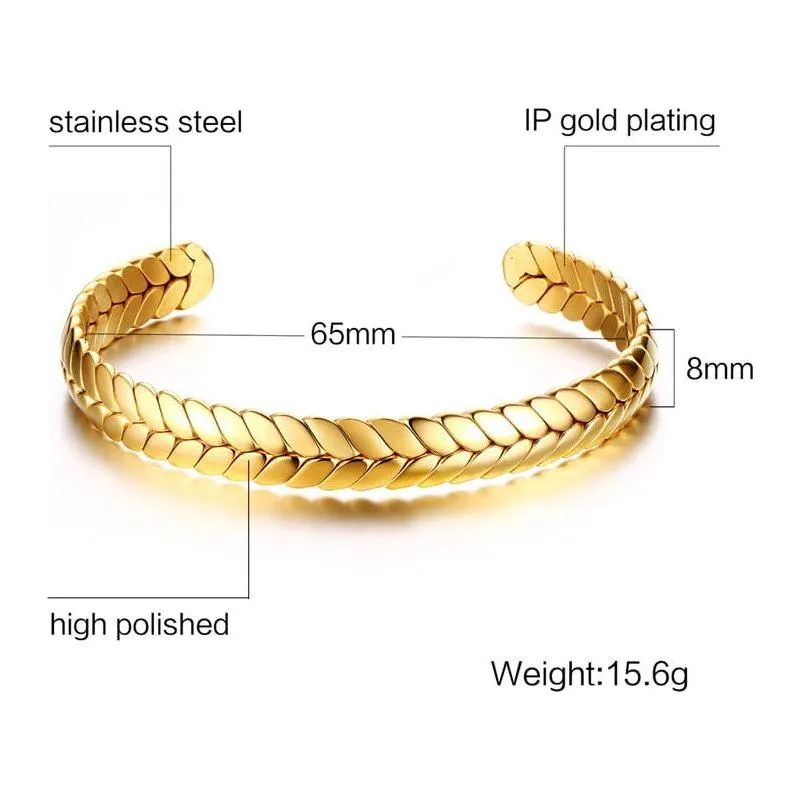 ZORCVENS Women 8mm Width Surface Cuff Bracelet Stainless Steel Bracelet Silver/Gold/Black/Rose Gold Colors