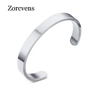 ZORCVENS Women 8mm Width Surface Cuff Bracelet Stainless Steel Bracelet Silver/Gold/Black/Rose Gold Colors