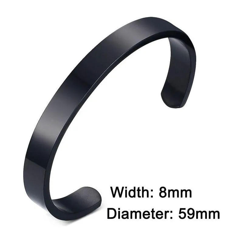 ZORCVENS Women 8mm Width Surface Cuff Bracelet Stainless Steel Bracelet Silver/Gold/Black/Rose Gold Colors