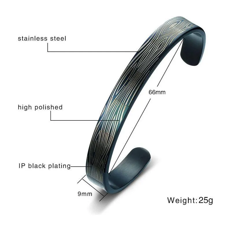 ZORCVENS Women 8mm Width Surface Cuff Bracelet Stainless Steel Bracelet Silver/Gold/Black/Rose Gold Colors