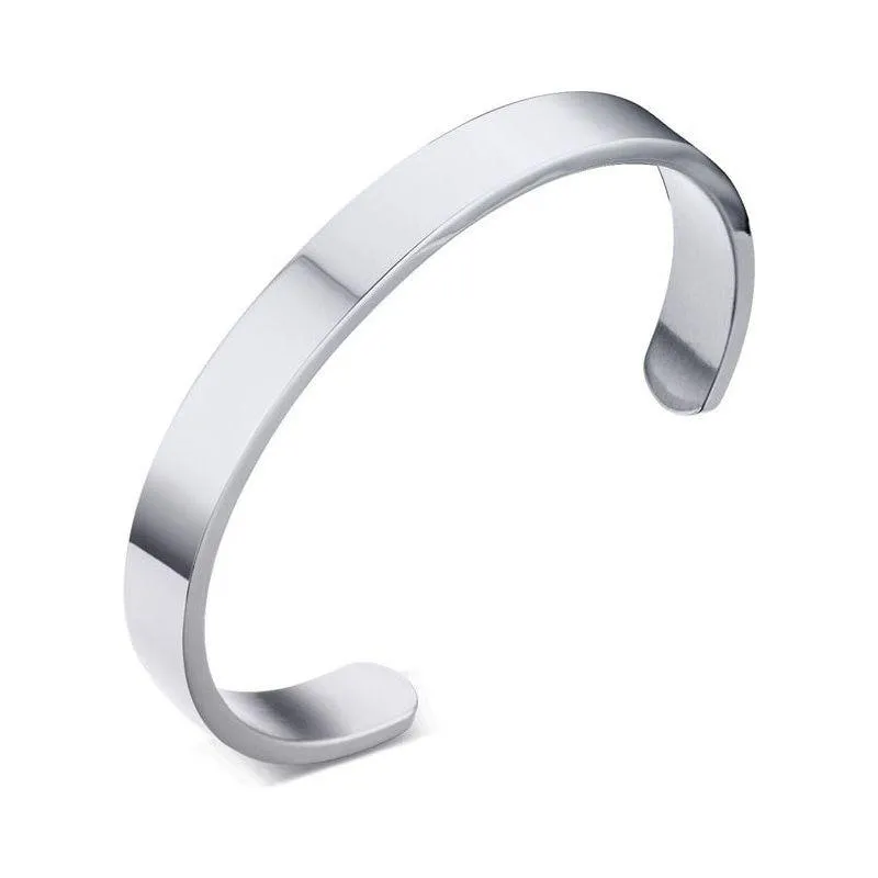 ZORCVENS Women 8mm Width Surface Cuff Bracelet Stainless Steel Bracelet Silver/Gold/Black/Rose Gold Colors