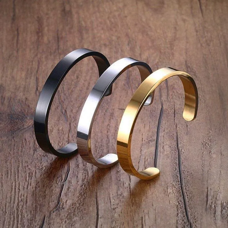 ZORCVENS Women 8mm Width Surface Cuff Bracelet Stainless Steel Bracelet Silver/Gold/Black/Rose Gold Colors